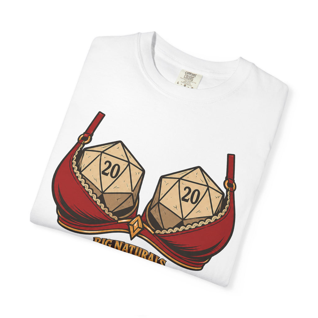 White t-shirt with dice design on a white background