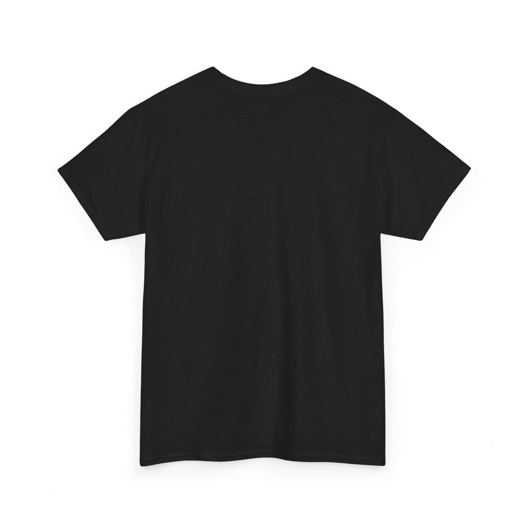 Navy blue t-shirt with text on the back against a white background