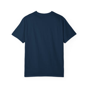 Back view of a plain Navy Blue Comfort Colors 1717 t-shirt showing the vintage wash texture.