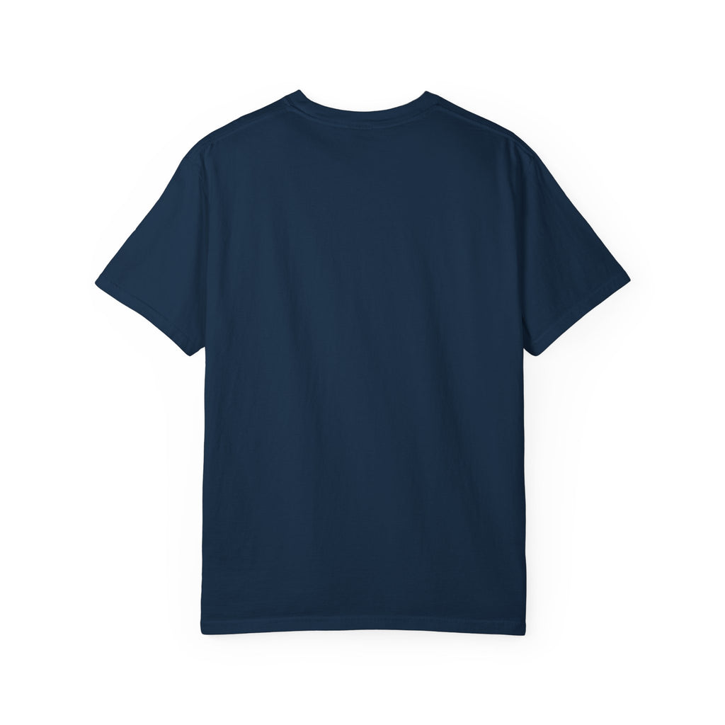 Back view of a plain Navy Blue Comfort Colors 1717 t-shirt showing the vintage wash texture.