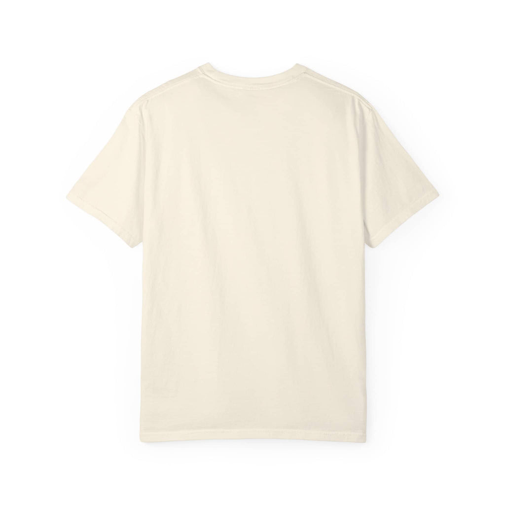 Back view of a blank cream-colored Comfort Colors vintage t-shirt.
