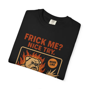 Vintage black cotton tee with aggressive wholesome dog meme print