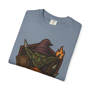 Folded Blue Jean denim color t-shirt with No Goblemo graphic
