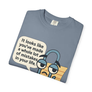 Folded light blue cotton tee with funny 90s computer assistant meme