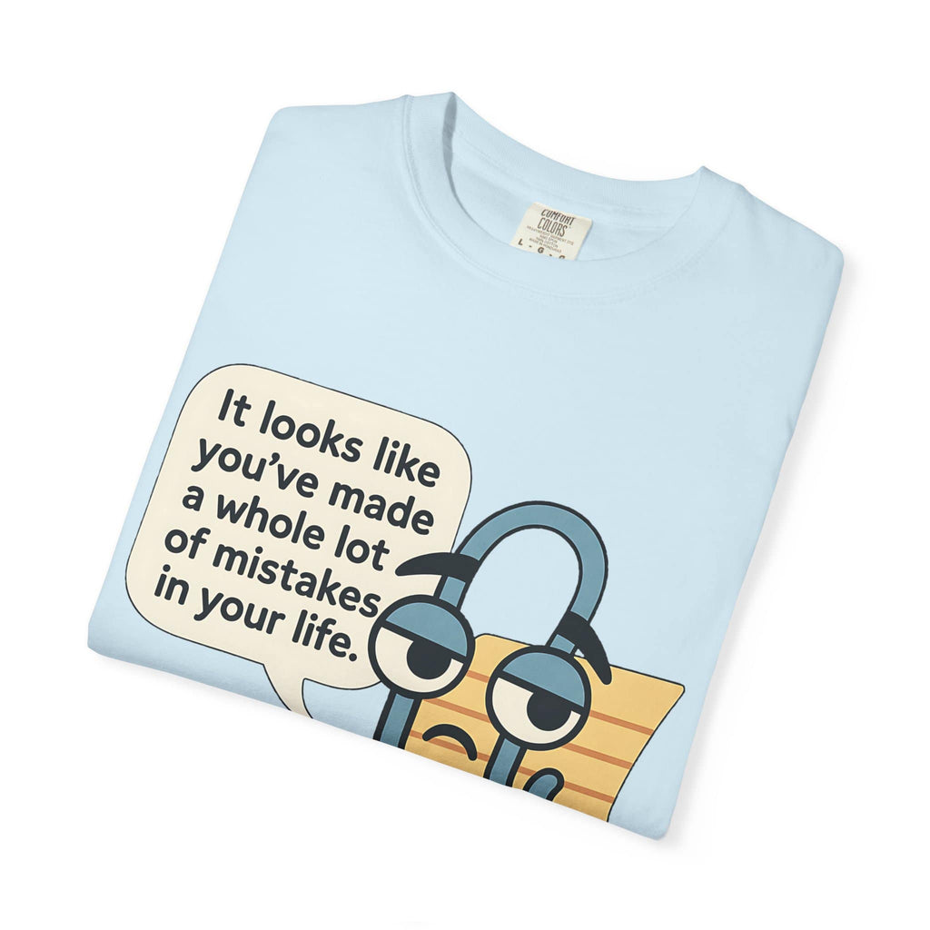 Folded light blue cotton tee with funny 90s Clippy meme