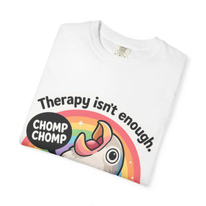 Folded white t-shirt showing the screaming parrot graphic detail.