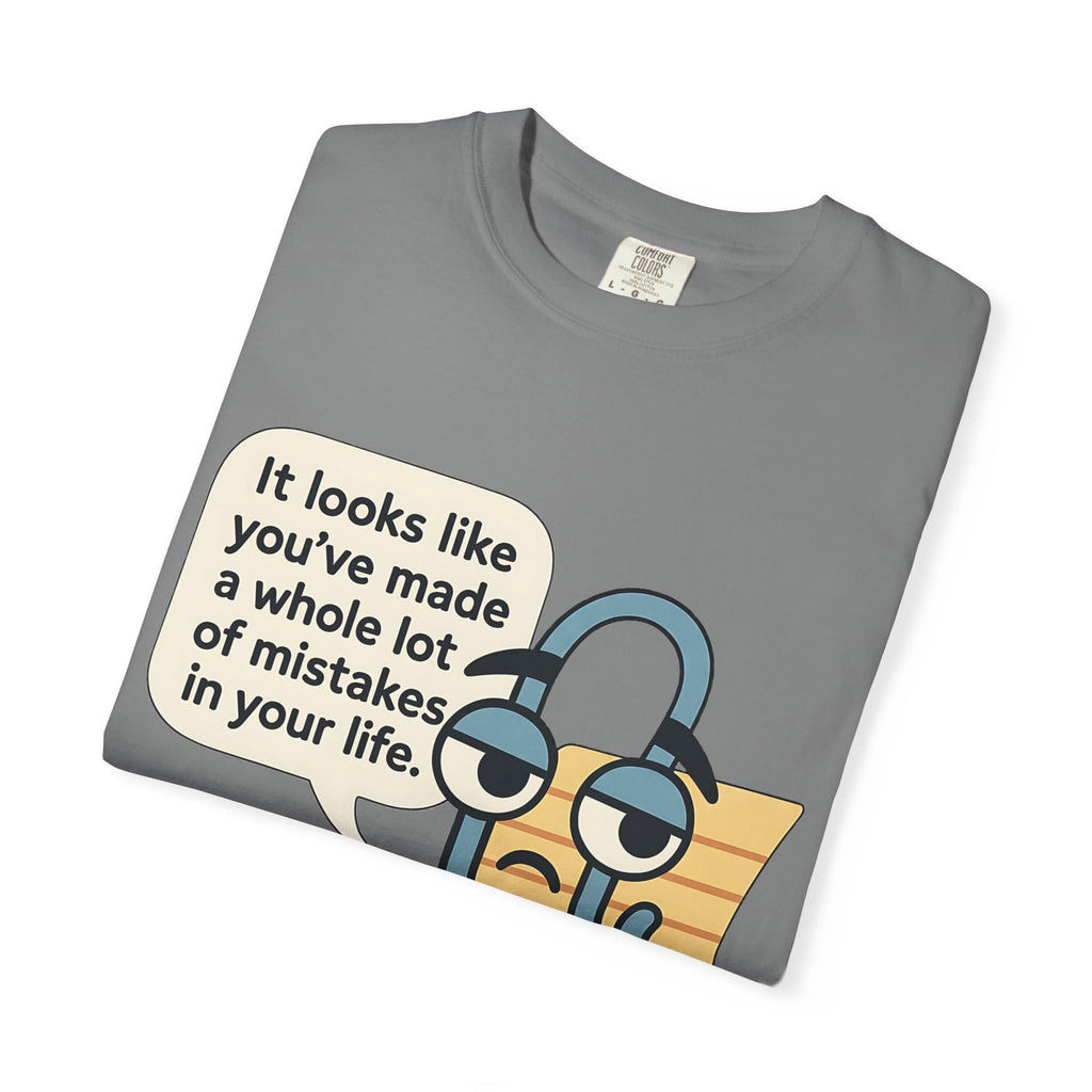 Folded Grey t-shirt with Disappointed Clippy speech bubble design