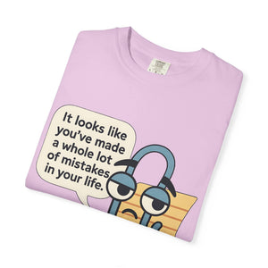 Pink t-shirt with retro tech humor graphic