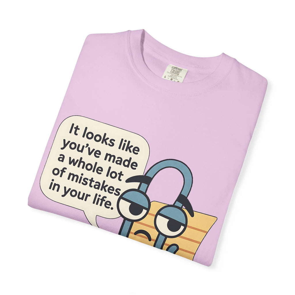 Pink t-shirt with retro tech humor graphic