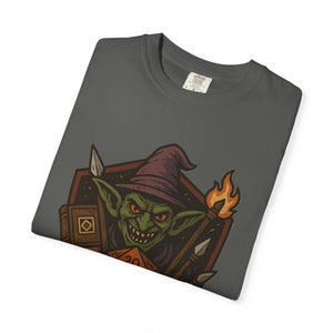 Folded Pepper grey tee with vintage goblin wizard design