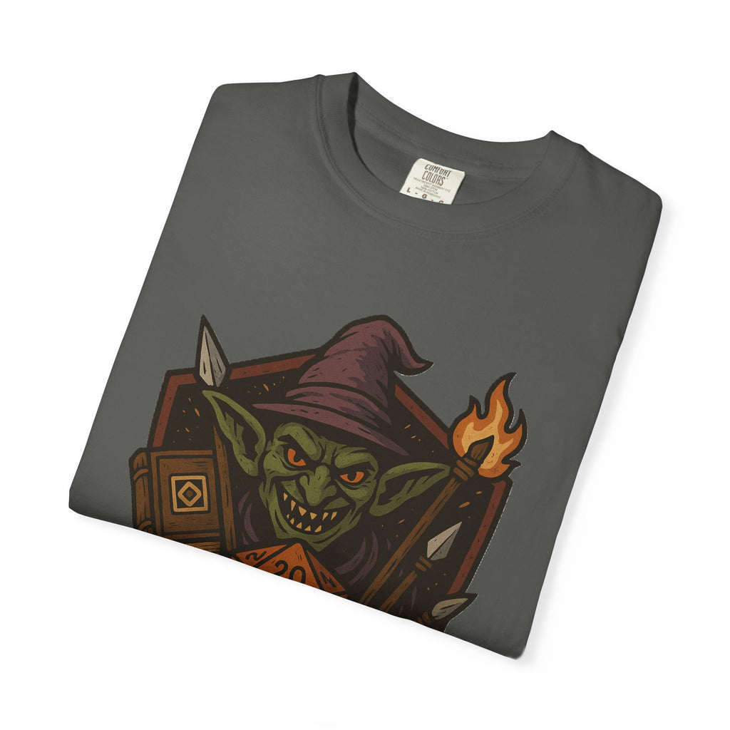 Folded Pepper grey tee with vintage goblin wizard design