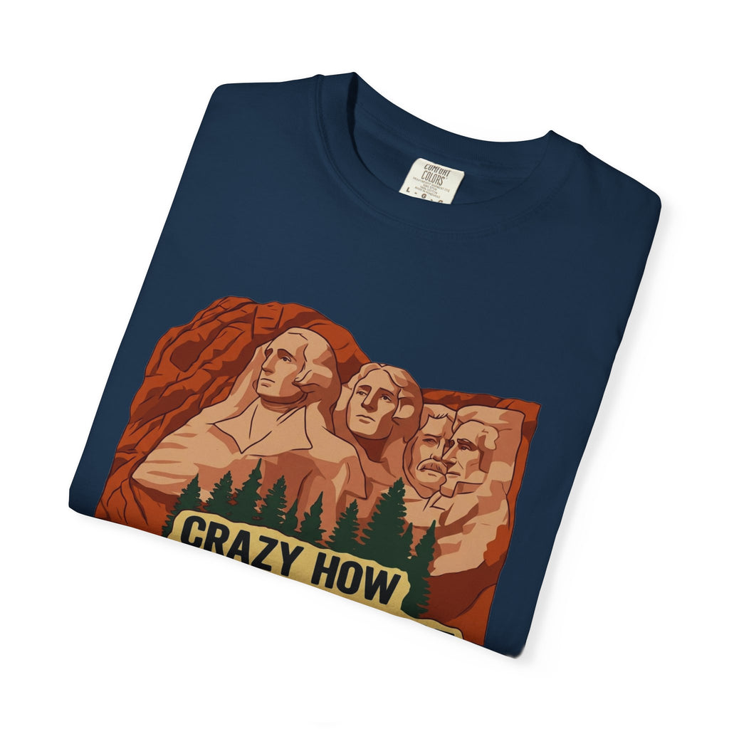 Folded true navy t-shirt featuring Crazy How Nature Make Dat design.