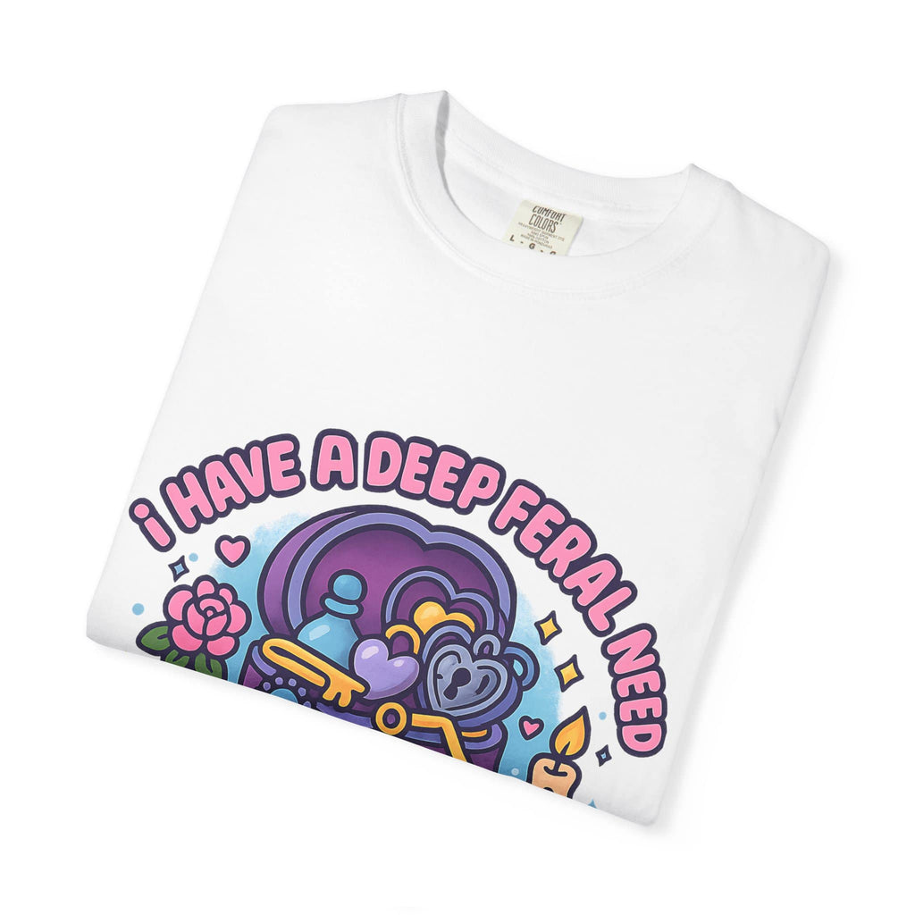 Folded white t-shirt with colorful goblin core aesthetic funny illustration