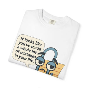 Folded white t-shirt with Disappointed Clippy speech bubble design