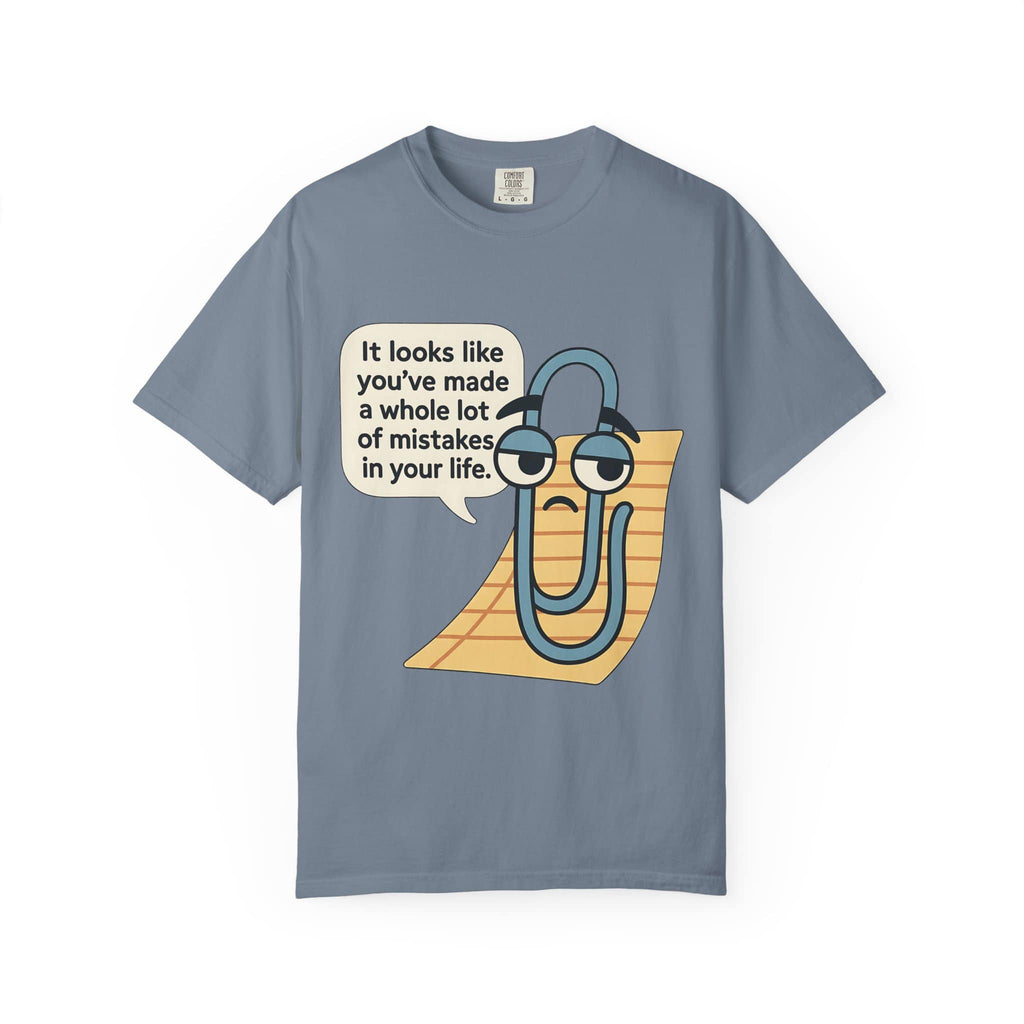 Light blue cotton tee with funny 90s computer assistant meme