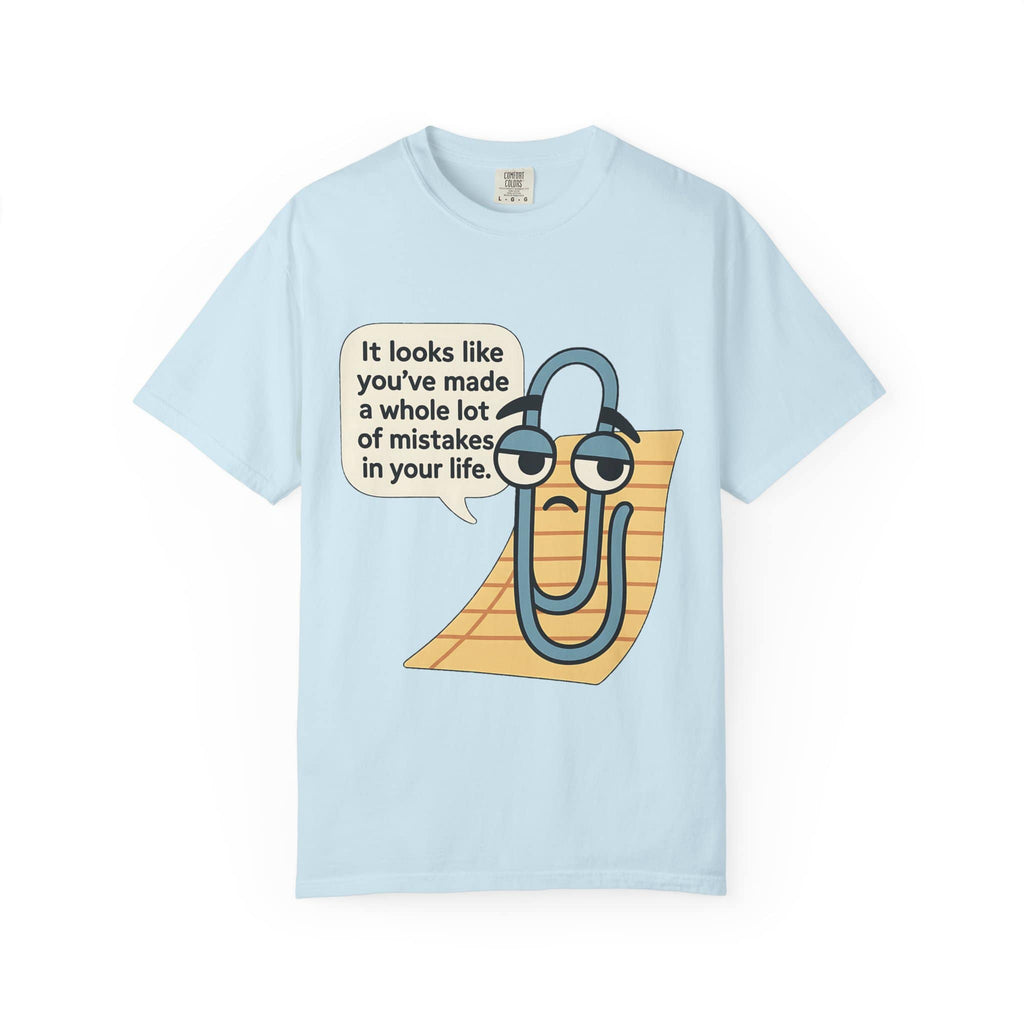 Light blue cotton tee with funny 90s Clippy meme