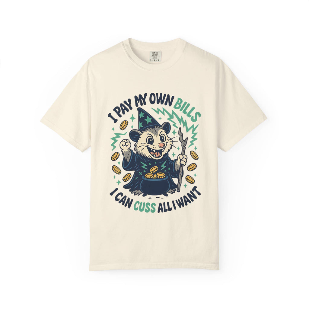 Cream t-shirt with retro style feral possum illustration