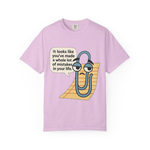 Folded Pink t-shirt with retro tech humor graphic