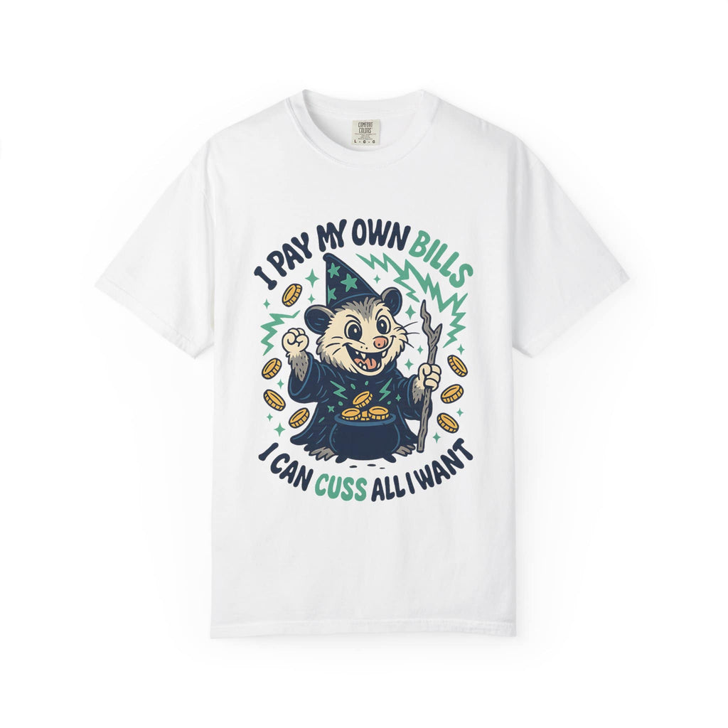 White t-shirt with retro style feral possum illustration
