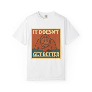 White t-shirt contrasting with a dark humor depressing meme print