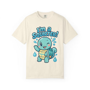 Funny adult humor t-shirt in cream color featuring winking cartoon turtle.