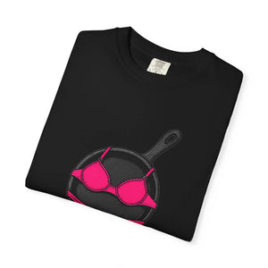 Folded black Comfort Colors t-shirt featuring the funny Pansexual skillet graphic.