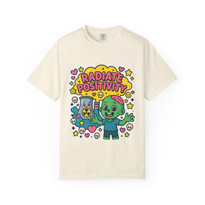 Ivory cream colored t-shirt with cute nuclear meltdown design.