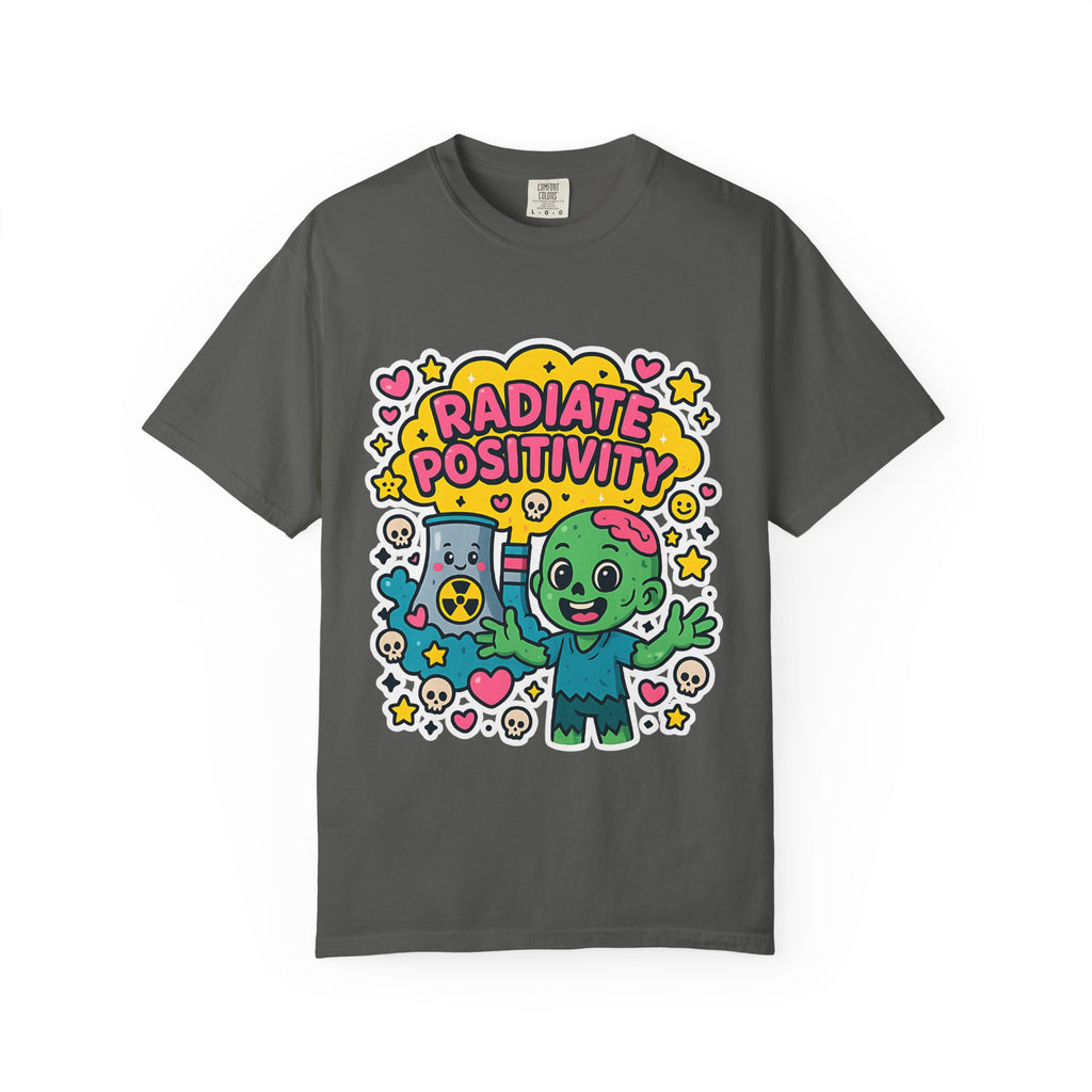 Grey Comfort Colors t-shirt featuring cute zombie graphic design.