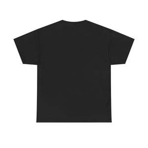 A black short-sleeve t-shirt shown from the back isplayed on a solid white background.