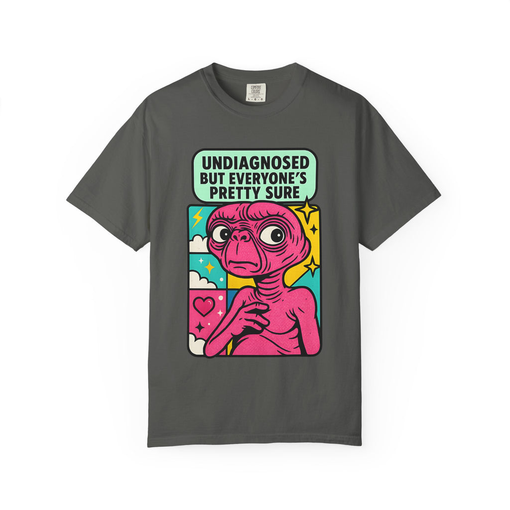 Dark grey (Pepper) vintage wash t-shirt with funny "Undiagnosed" slogan.